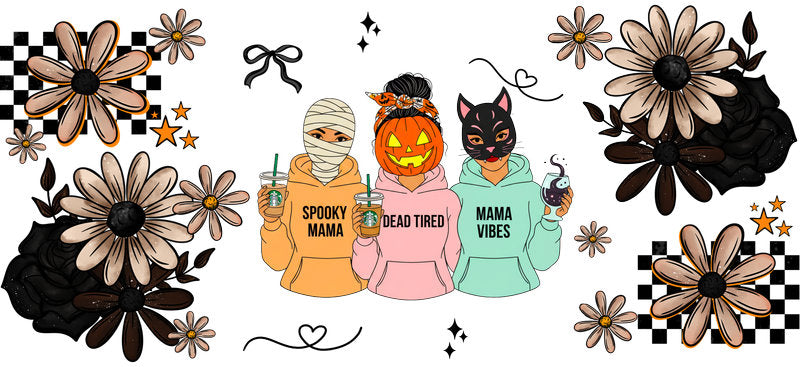 pumpkin friends UV DTF cup wrap for 16oz glass can halloween decal KA-10473