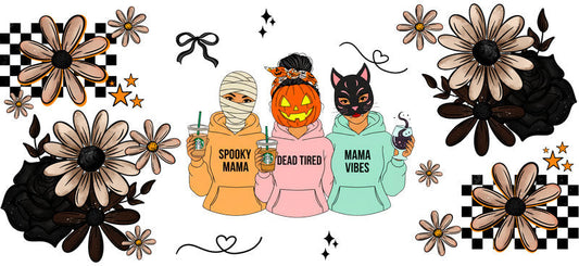 pumpkin friends UV DTF cup wrap for 16oz glass can halloween decal KA-10473