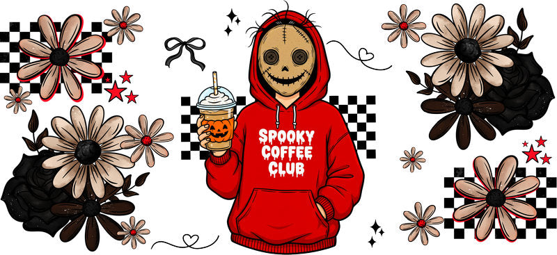 red hoodie mama UV DTF cup wrap for 16oz glass can spooky decal KA-10475