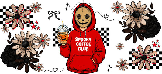 red hoodie mama UV DTF cup wrap for 16oz glass can spooky decal KA-10475