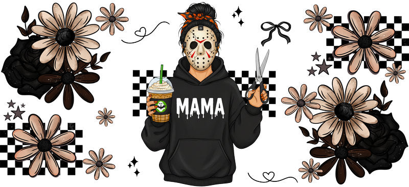 cozy mama UV DTF cup wrap for 16oz glass can halloween cup decal KA-10476