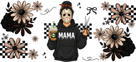 cozy mama UV DTF cup wrap for 16oz glass can halloween cup decal KA-10476