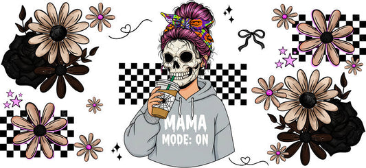 skeleton mama UV DTF cup wrap for 16oz glass can spooky cup decal KA-10477