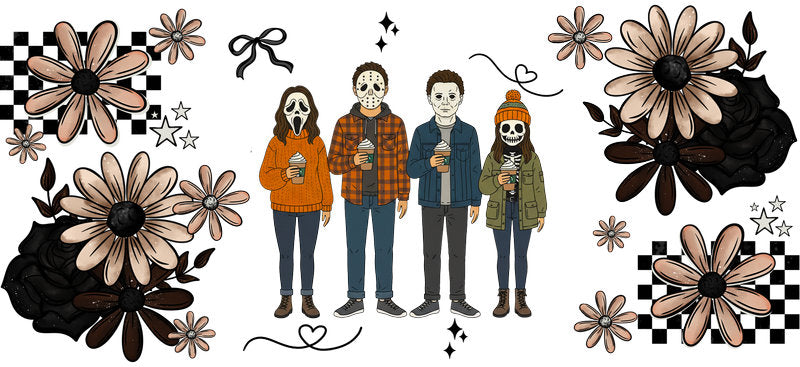 halloween friends UV DTF cup wrap for 16oz glass can cup decal KA-10479