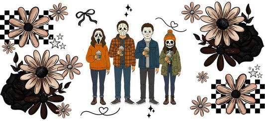 halloween friends UV DTF cup wrap for 16oz glass can cup decal KA-10479