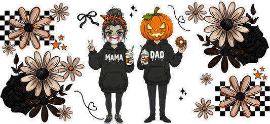 pumpkin couple UV DTF cup wrap for 16oz glass can spooky cup decal KA-10481