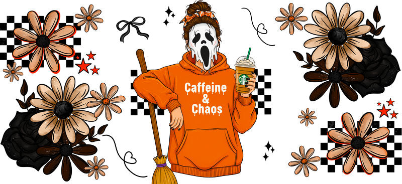 orange hoodie mama UV DTF cup wrap for 16oz glass can halloween decal KA-10482