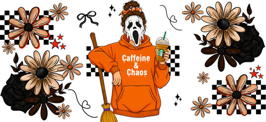 orange hoodie mama UV DTF cup wrap for 16oz glass can halloween decal KA-10482