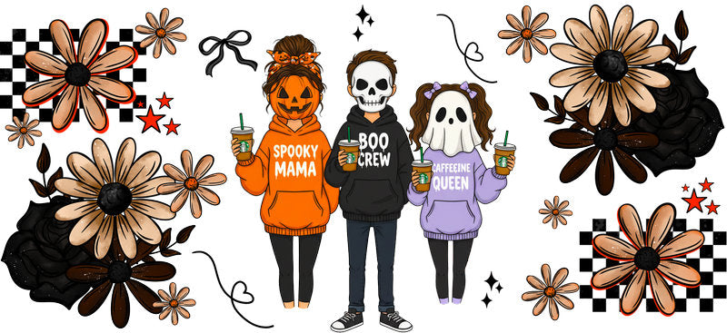 halloween family UV DTF cup wrap for 16oz glass can cup decal KA-10483