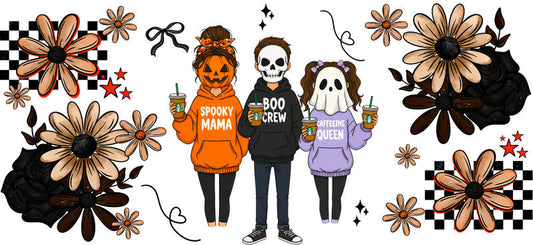 halloween family UV DTF cup wrap for 16oz glass can cup decal KA-10483