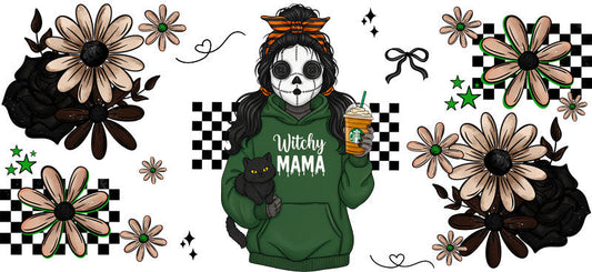 green gothic mama UV DTF cup wrap for 16oz glass can spooky decal KA-10484