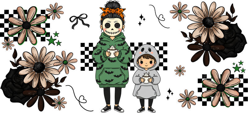 spooky mom and kids UV DTF cup wrap for 16oz glass can halloween decal KA-10485