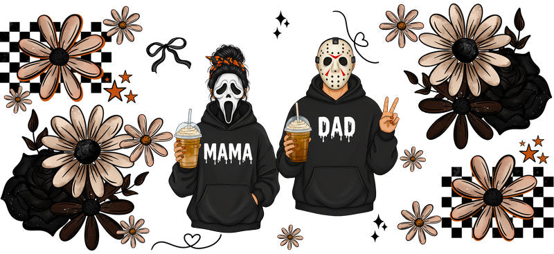 dark mama couple UV DTF cup wrap for 16oz glass can spooky decal KA-10487