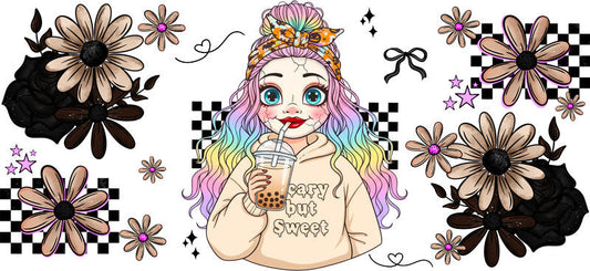pastel gothic girl UV DTF cup wrap for 16oz glass can spooky decal KA-10489