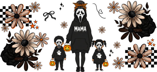spooky mama trio UV DTF cup wrap for 16oz glass can halloween decal KA-10490