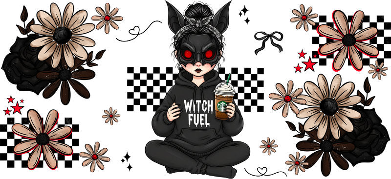 black cat mama UV DTF cup wrap for 16oz glass can spooky cup decal KA-10491