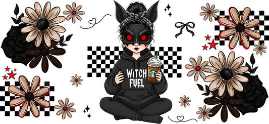 black cat mama UV DTF cup wrap for 16oz glass can spooky cup decal KA-10491