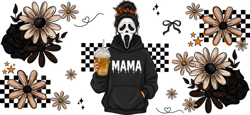 classic spooky mama UV DTF cup wrap for 16oz glass can halloween decal KA-10492