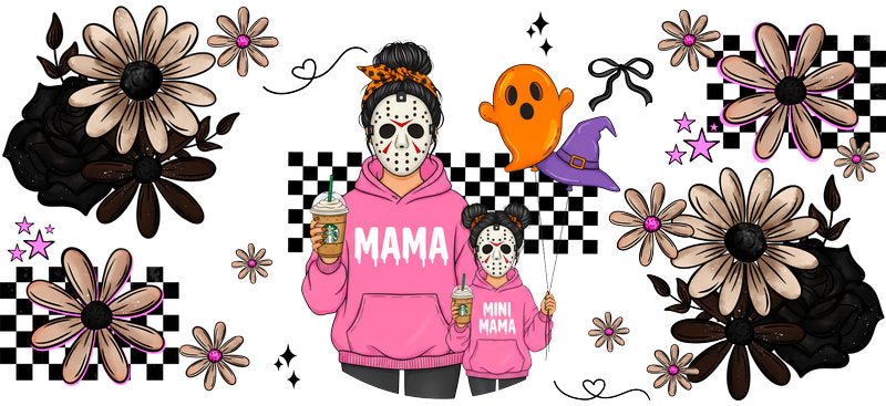 pink hoodie mama UV DTF cup wrap for 16oz glass can spooky decal KA-10493