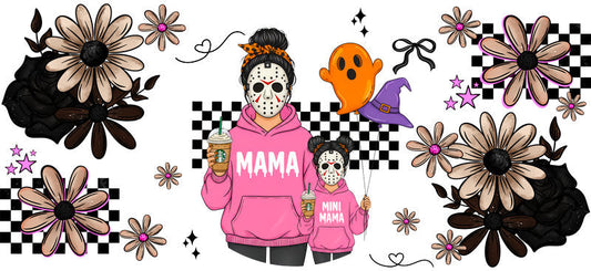pink hoodie mama UV DTF cup wrap for 16oz glass can spooky decal KA-10493
