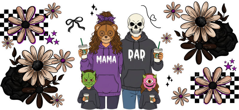 purple horror friends UV DTF cup wrap for 16oz glass can halloween decal KA-10494