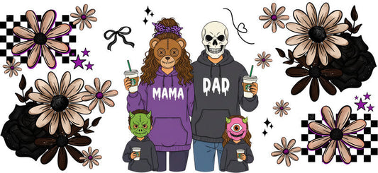 purple horror friends UV DTF cup wrap for 16oz glass can halloween decal KA-10494