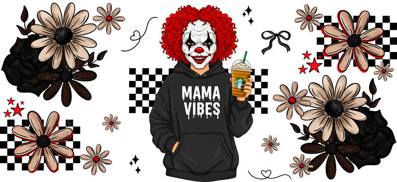 red hair mama UV DTF cup wrap for 16oz glass can spooky decal KA-10496