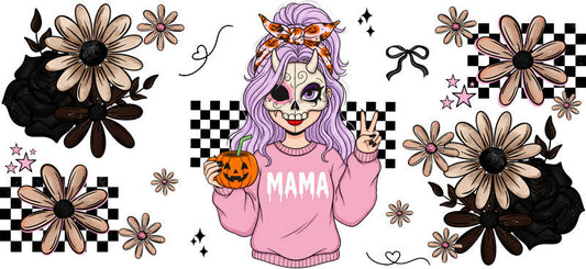 pastel skull mama UV DTF cup wrap for 16oz glass can halloween decal KA-10497
