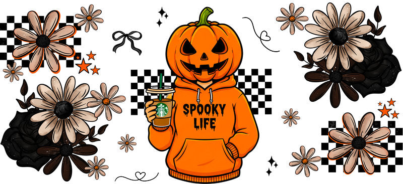 orange pumpkin mama UV DTF cup wrap for 16oz glass can spooky decal KA-10503