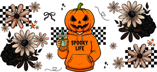 orange pumpkin mama UV DTF cup wrap for 16oz glass can spooky decal KA-10503