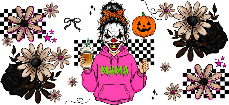 pink spooky mama UV DTF cup wrap for 16oz glass can halloween decal KA-10504