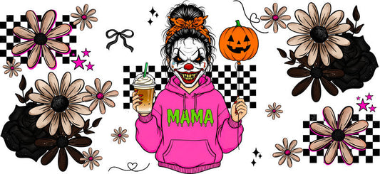 pink spooky mama UV DTF cup wrap for 16oz glass can halloween decal KA-10504