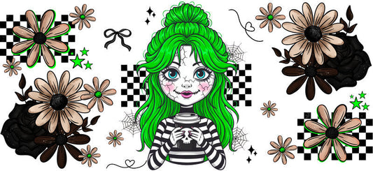 neon gothic mama UV DTF cup wrap for 16oz glass can spooky cup decal KA-10505