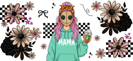 mint gothic mama UV DTF cup wrap for 16oz glass can halloween decal KA-10508