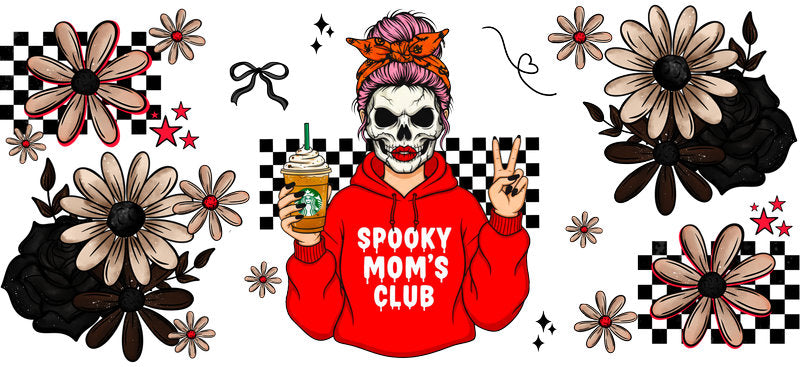 red horror mama UV DTF cup wrap for 16oz glass can spooky cup decal KA-10509