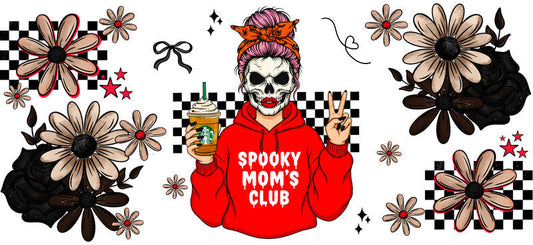 red horror mama UV DTF cup wrap for 16oz glass can spooky cup decal KA-10509