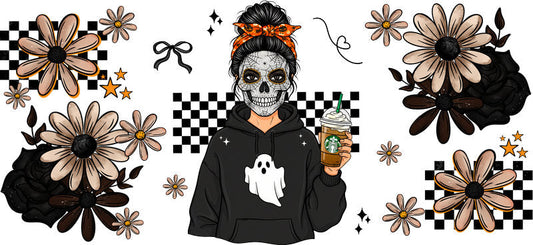 monochrome mama UV DTF cup wrap for 16oz glass can halloween decal KA-10510