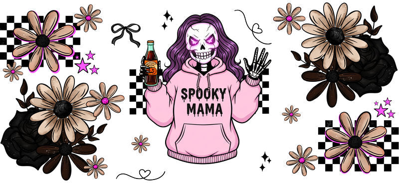 soft pink mama UV DTF cup wrap for 16oz glass can spooky decal KA-10511