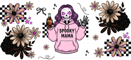 soft pink mama UV DTF cup wrap for 16oz glass can spooky decal KA-10511