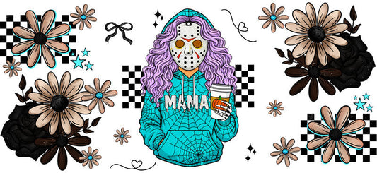 blue witch mama UV DTF cup wrap for 16oz glass can halloween cup decal KA-10512