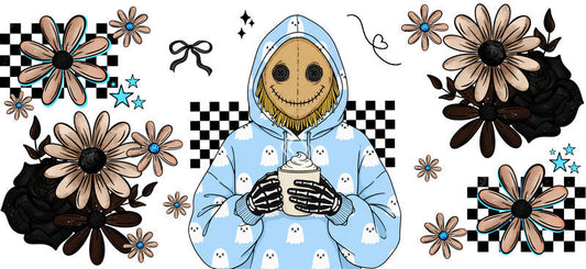 blue hoodie mama UV DTF cup wrap for 16oz glass can spooky decal KA-10514