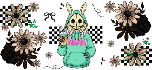 cute skeleton mama UV DTF cup wrap for 16oz glass can spooky cup decal KA-10516