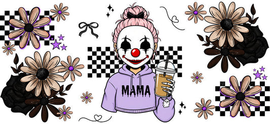 pastel clown mama UV DTF cup wrap for 16oz glass can halloween decal KA-10517