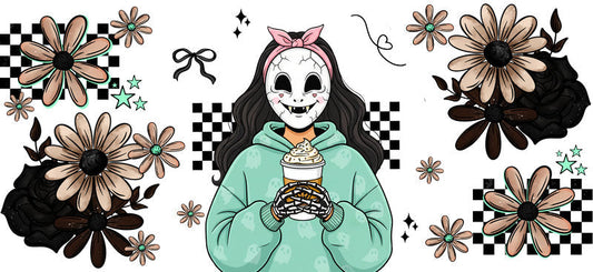 mint skeleton mama UV DTF cup wrap for 16oz glass can spooky decal KA-10518