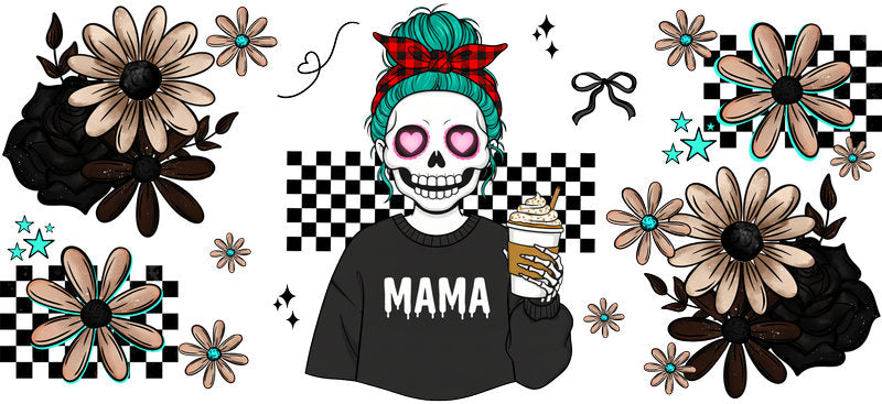 christmas horror mama UV DTF cup wrap for 16oz glass can spooky cup decal KA-10520