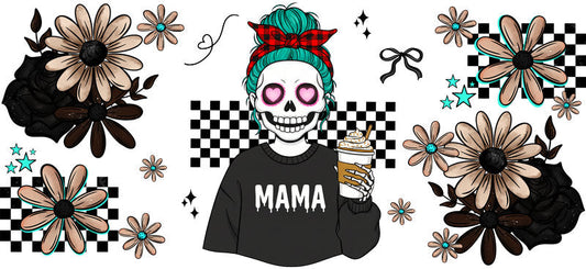 christmas horror mama UV DTF cup wrap for 16oz glass can spooky cup decal KA-10520