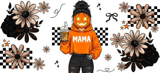 orange hoodie horror mama UV DTF cup wrap for 16oz glass can halloween decal KA-10521