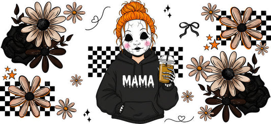classic horror mama UV DTF cup wrap for 16oz glass can spooky decal KA-10522