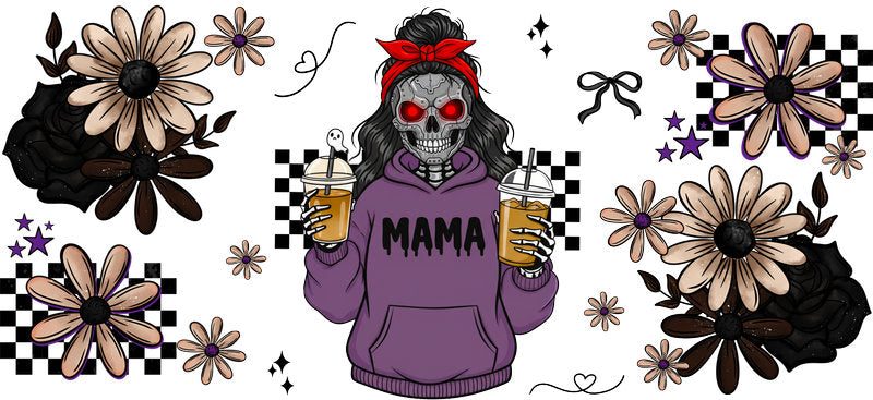 purple hoodie mama UV DTF cup wrap for 16oz glass can halloween cup decal KA-10523