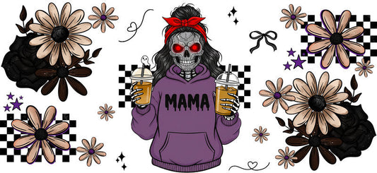 purple hoodie mama UV DTF cup wrap for 16oz glass can halloween cup decal KA-10523